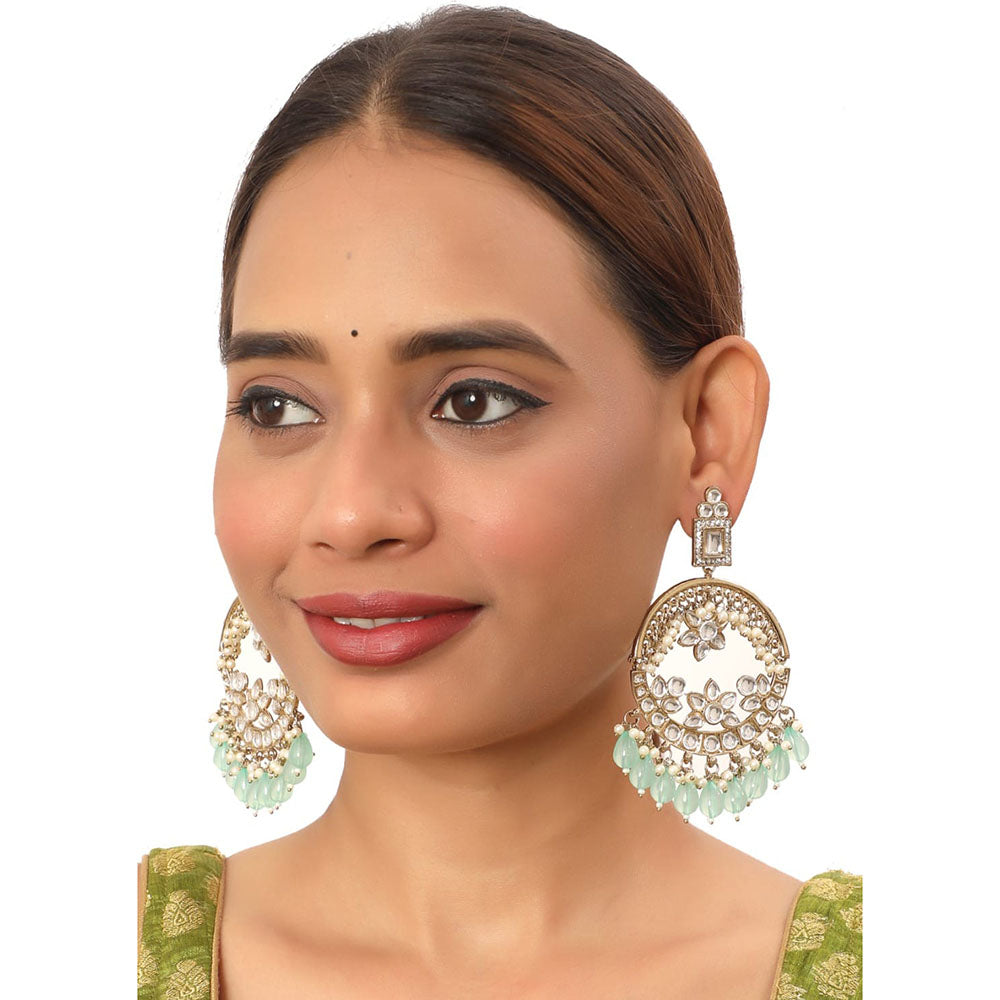 Siddhi Collection Gold Plated Kundan Stone And Pearl Dangler Earrings