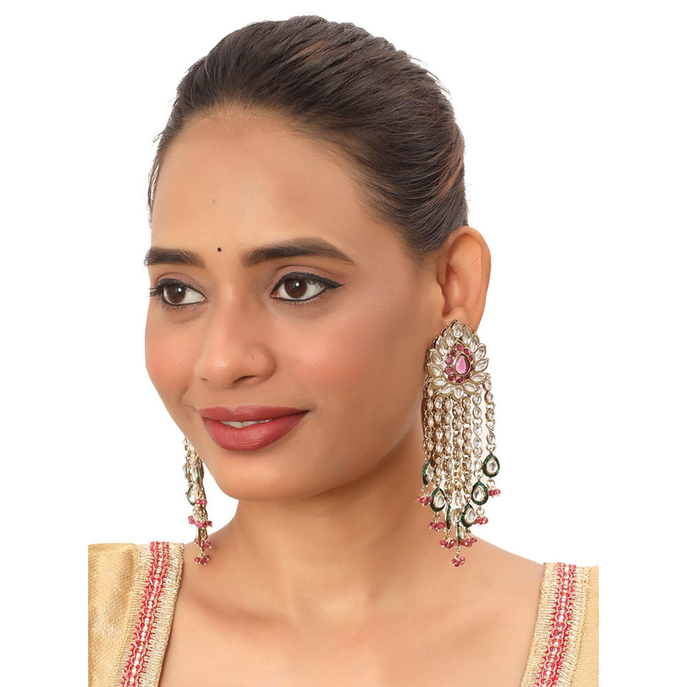 Siddhi Collection Gold Plated Kundan Stone And Meenakari Dangler Earrings