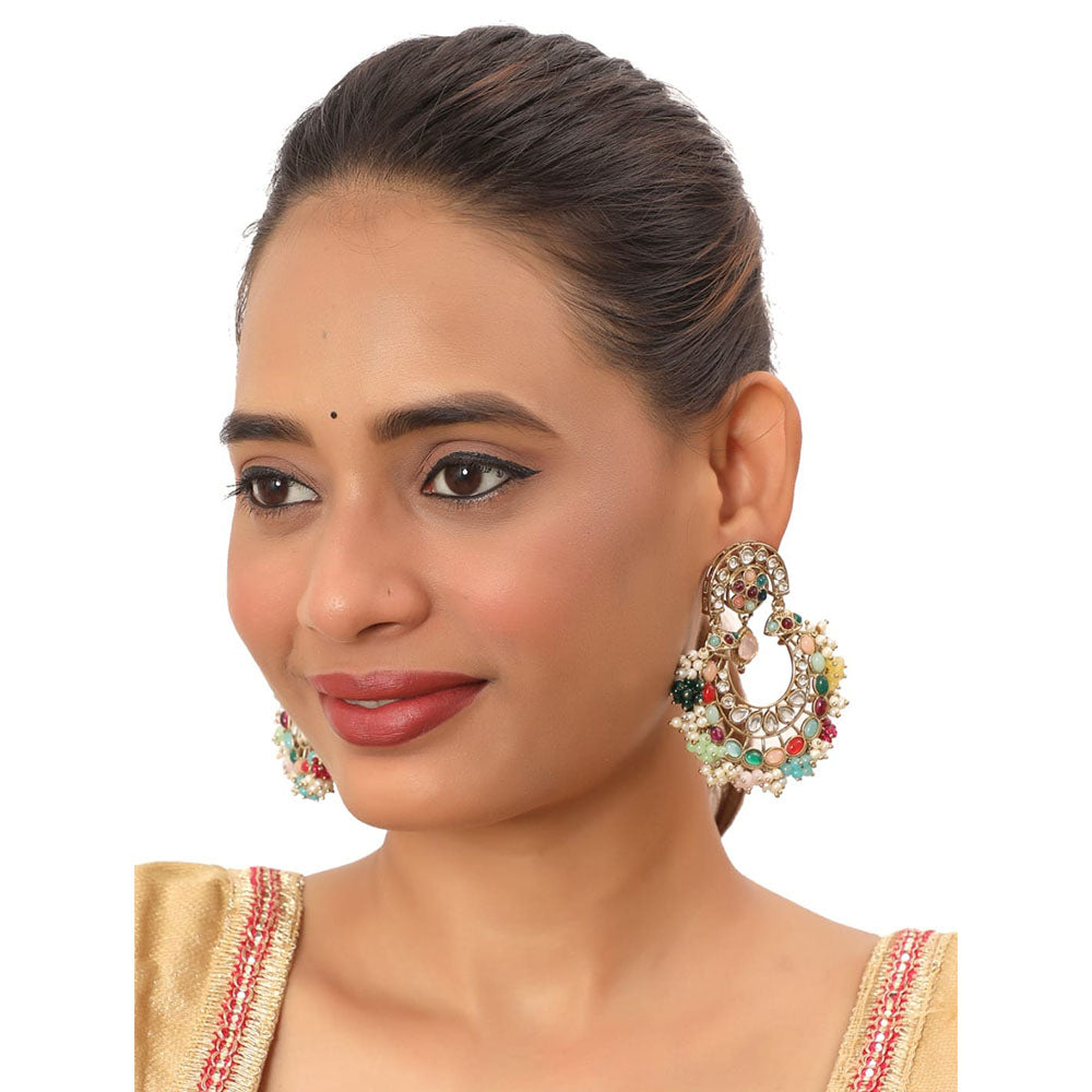 Siddhi Collection Gold Plated Kundan Stone And Pearl Dangler Earrings