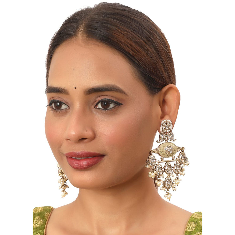 Siddhi Collection Gold Plated Kundan Stone And Meenakari Dangler Earrings
