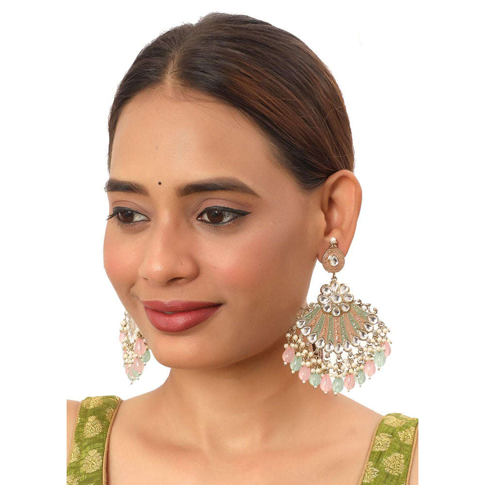 Siddhi Collection Gold Plated Kundan Stone And Meenakari Dangler Earrings