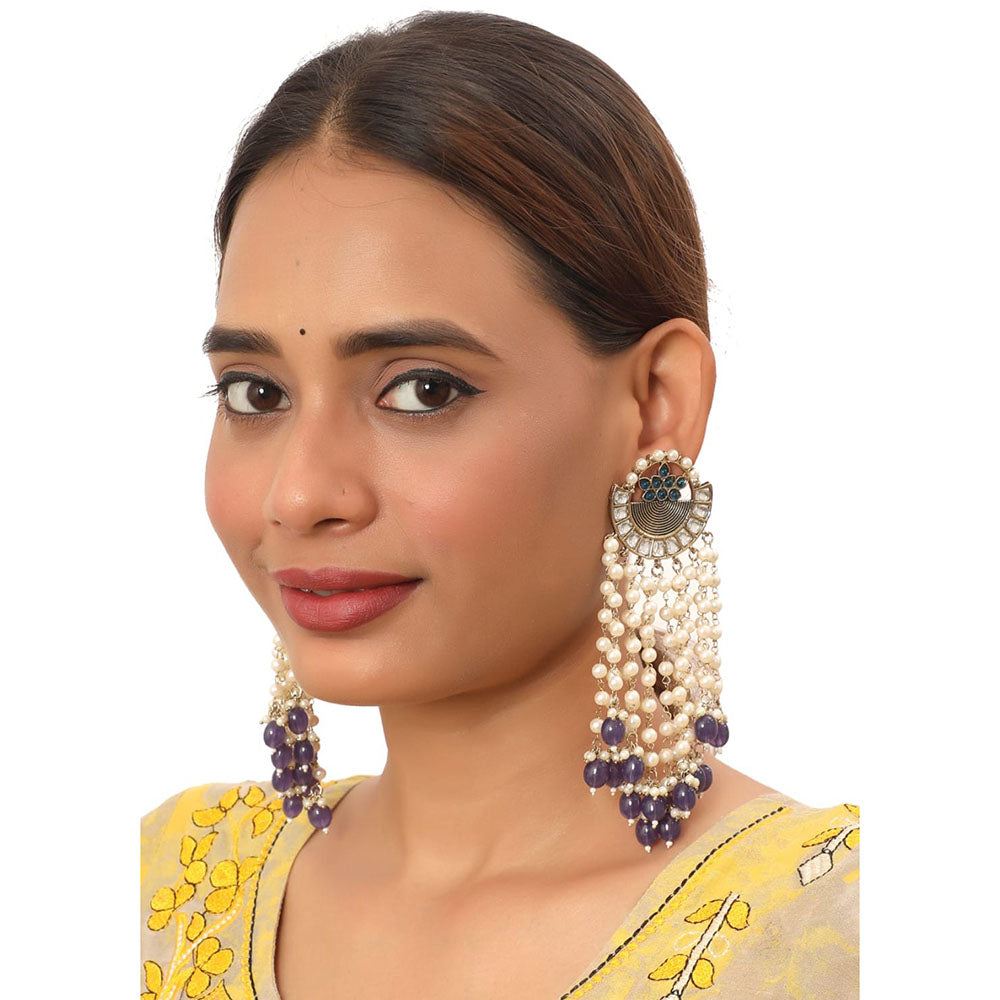 Siddhi Collection Gold Plated Pota Stone And Pearl Dangler Earrings