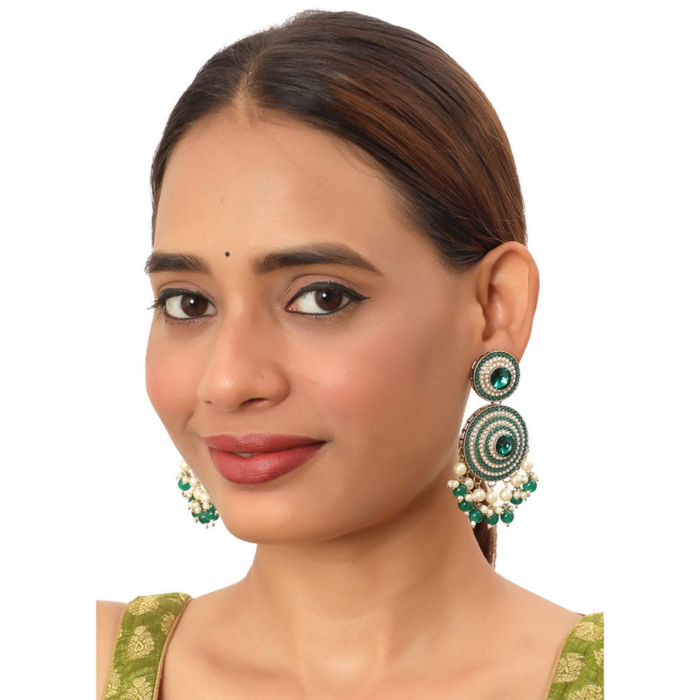 Siddhi Collection Gold Plated Pota Stone And Pearl Dangler Earrings