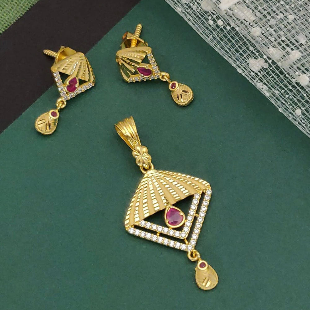 Ramdev Kangan Gold Plated Austrian Stone Pendant Set