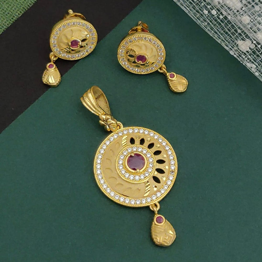 Ramdev Kangan Gold Plated Austrian Stone Pendant Set