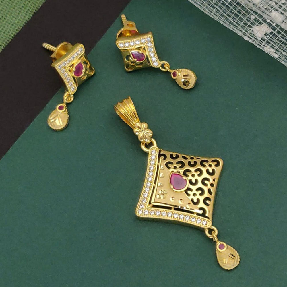 Ramdev Kangan Gold Plated Austrian Stone Pendant Set
