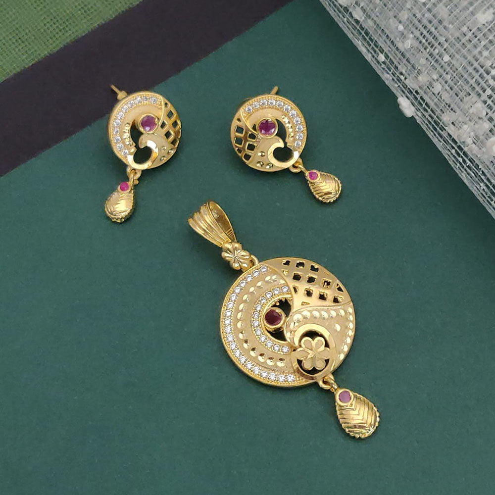 Ramdev Kangan Gold Plated Austrian Stone Pendant Set