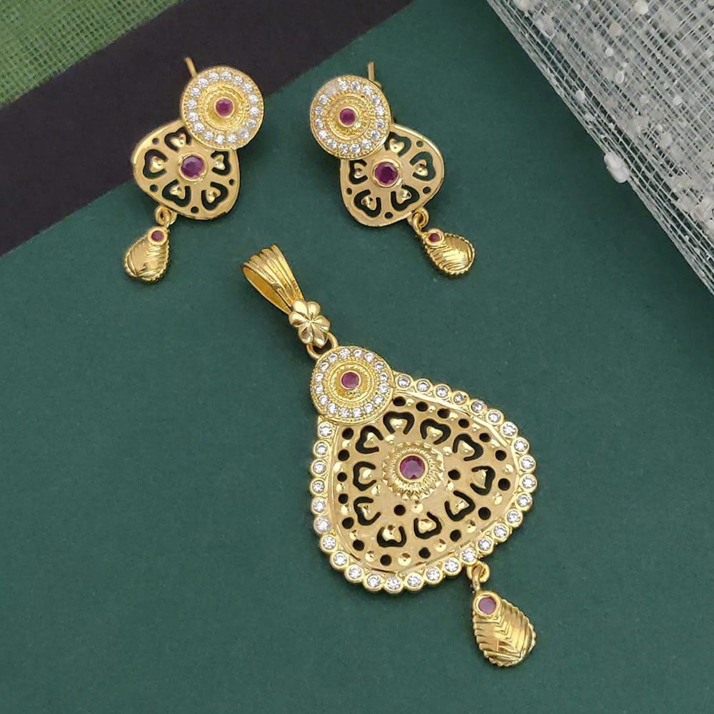 Ramdev Kangan Gold Plated Austrian Stone Pendant Set