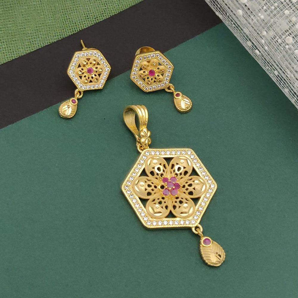 Ramdev Kangan Gold Plated Austrian Stone Pendant Set