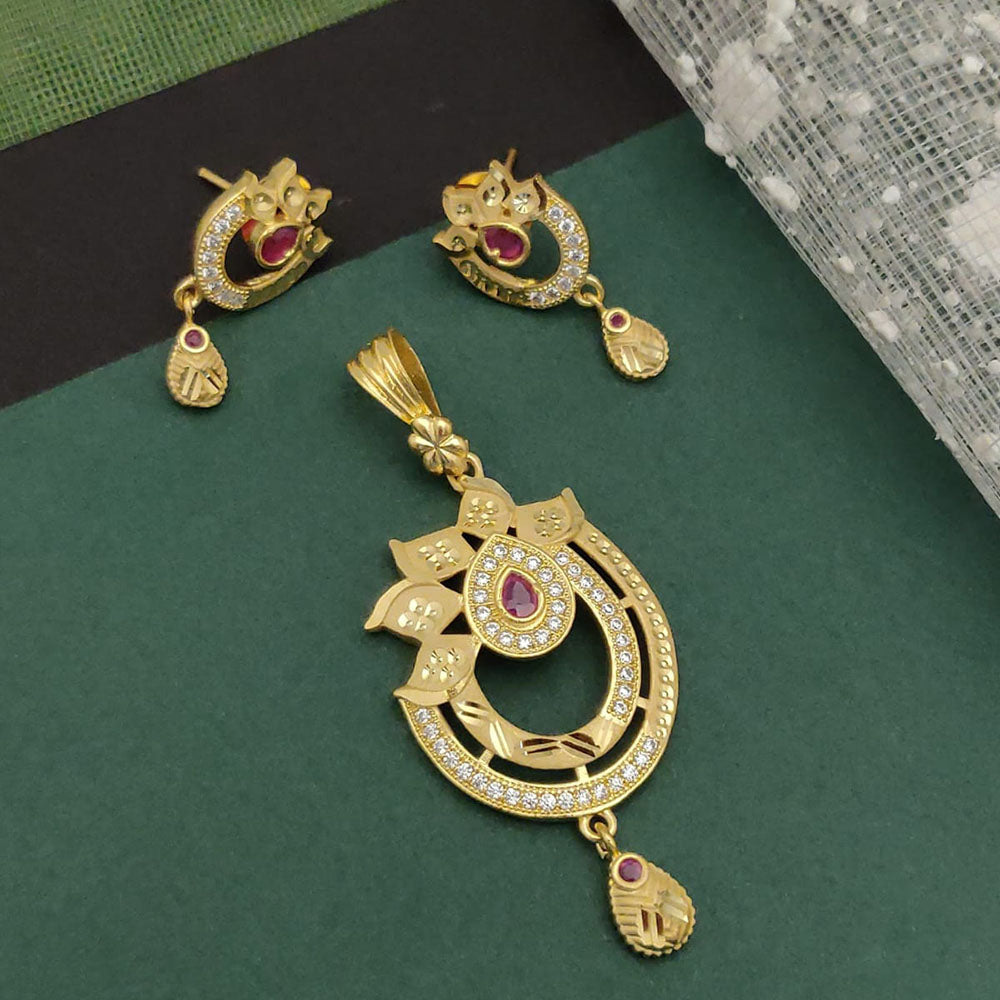 Ramdev Kangan Gold Plated Austrian Stone Pendant Set