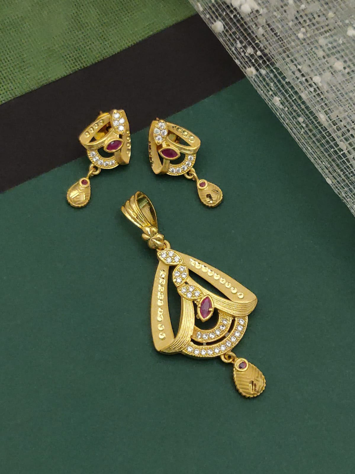 Ramdev Kangan Gold Plated Austrian Stone Pendant Set