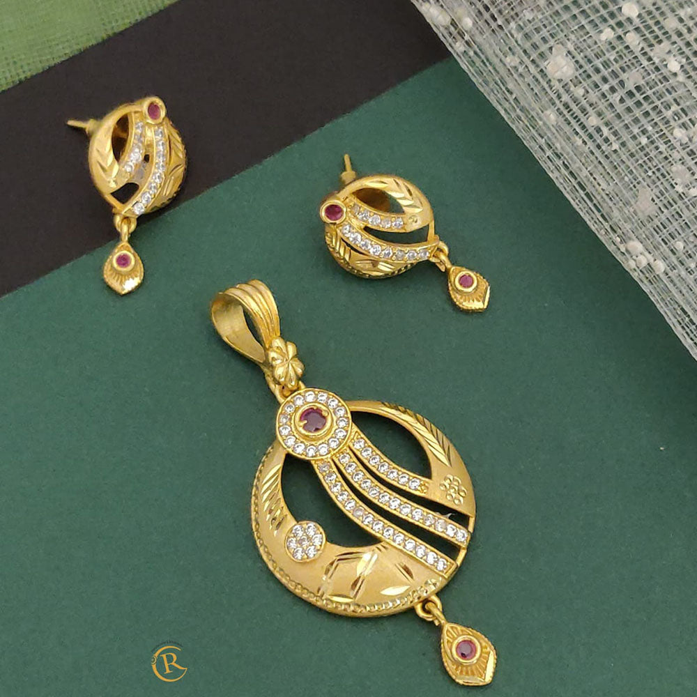 Ramdev Kangan Gold Plated Austrian Stone Pendant Set