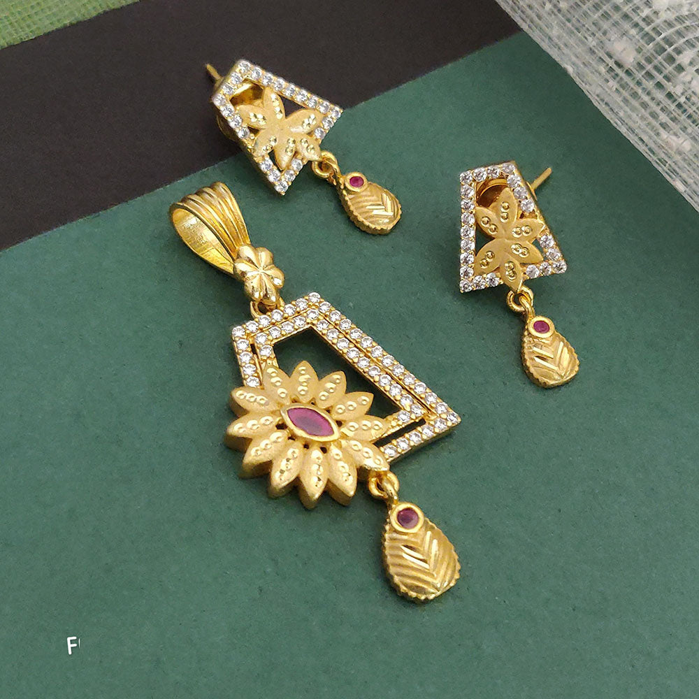 Ramdev Kangan Gold Plated Austrian Stone Pendant Set