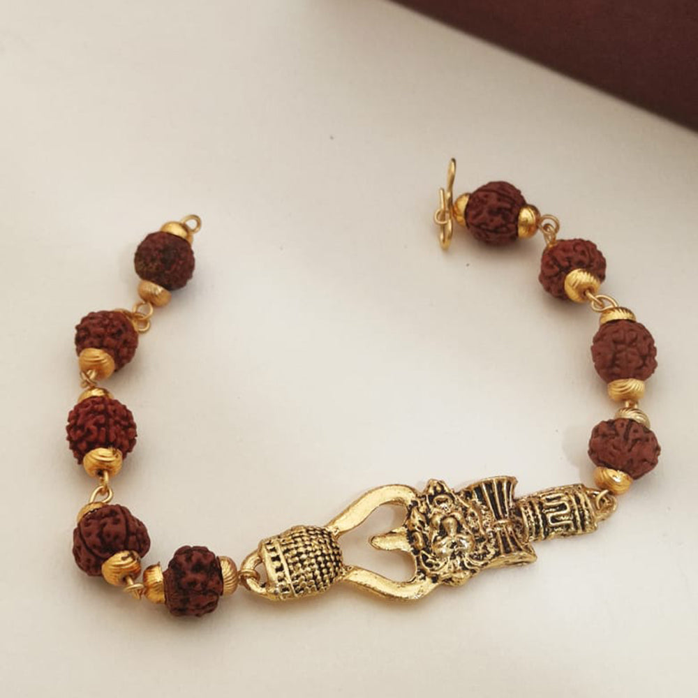 Khodiyar Gold Plated Rudraksh Bead Bracelet