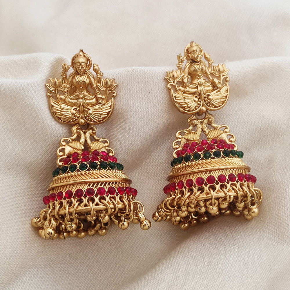 Khodiyar Gold Plated Pota And Pearl Temple Jhumki Earrings