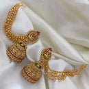 Khodiyar Gold Plated Pota And Pearl Temple Jhumki Kan Chain Earrings 