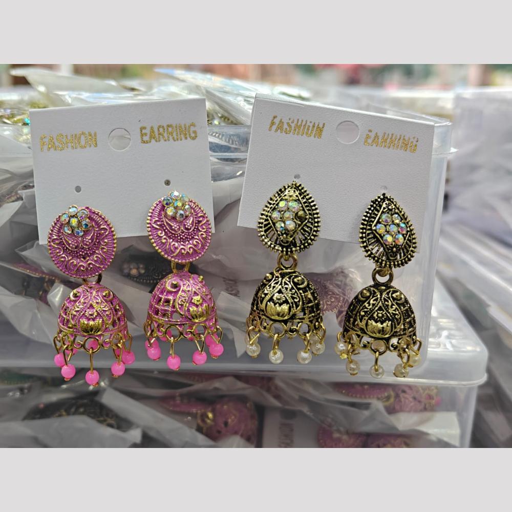 Chandani Jewellers Austrian And Pearl Assorted Color Jhumki Earrings