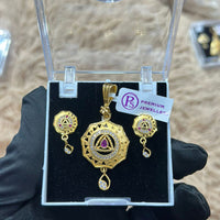 Pooja Sales Rajkot Gold Plated Austrian Stone Chain Pendant Set