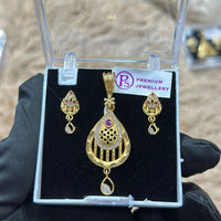 Pooja Sales Rajkot Gold Plated Austrian Stone Chain Pendant Set