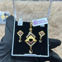 Pooja Sales Rajkot Gold Plated Austrian Stone Chain Pendant Set