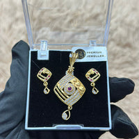 Pooja Sales Rajkot Gold Plated Austrian Stone Chain Pendant Set