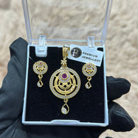 Pooja Sales Rajkot Gold Plated Austrian Stone Chain Pendant Set
