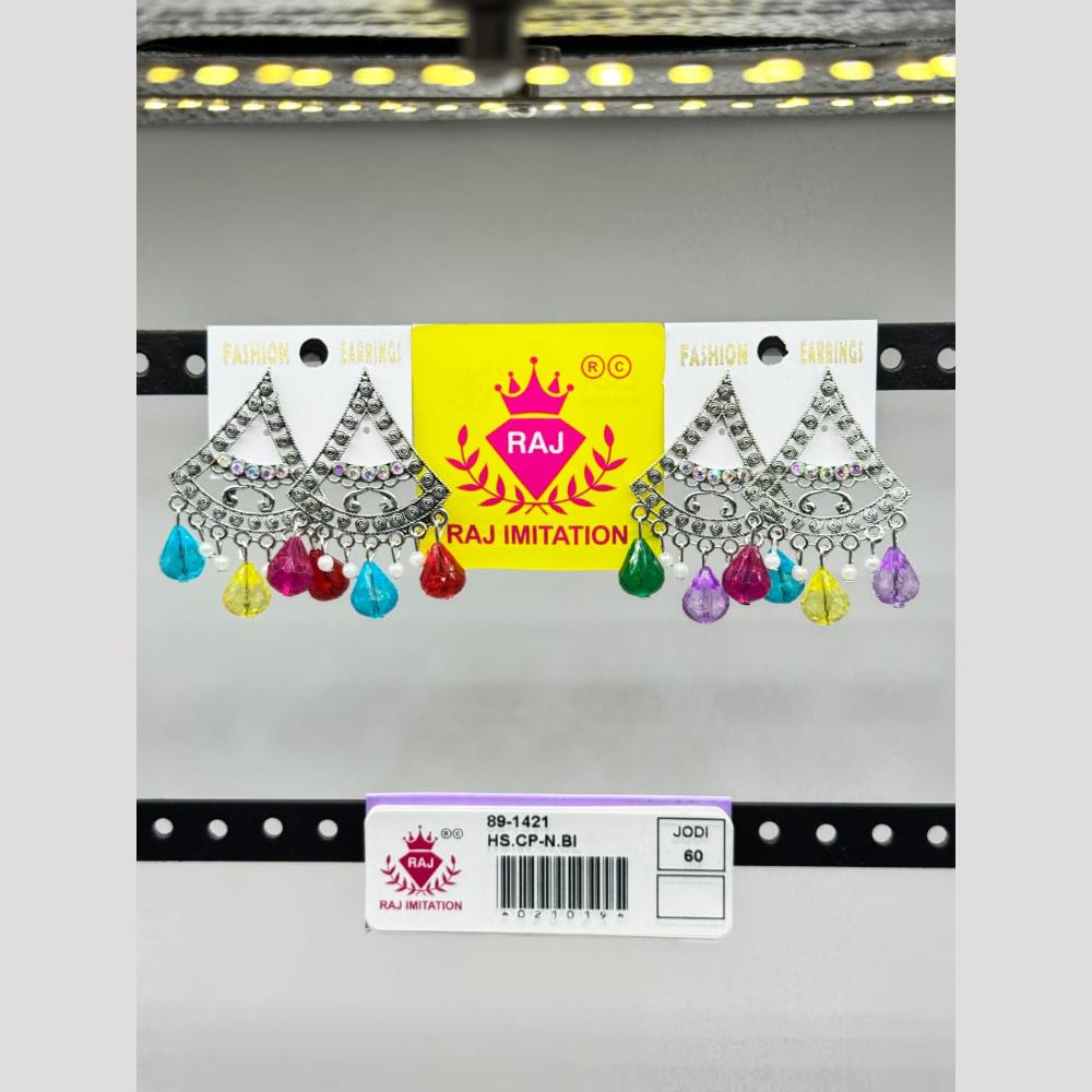 Raj Imitation Oxidised Plated Austrian Stone And Beads Dangler Earrings
