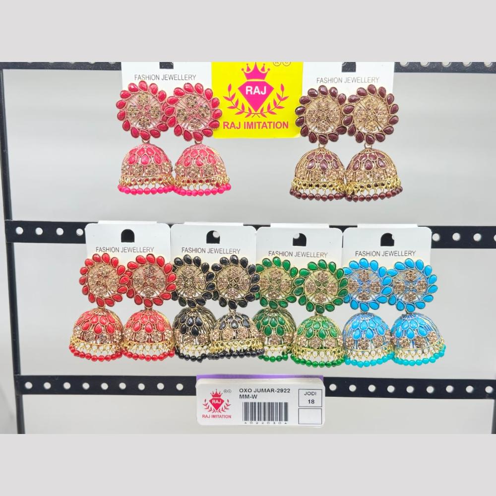 Raj Imitation Gold Plated Austrian Stone And Pearl Jhumki Earrings (Assorted Color)