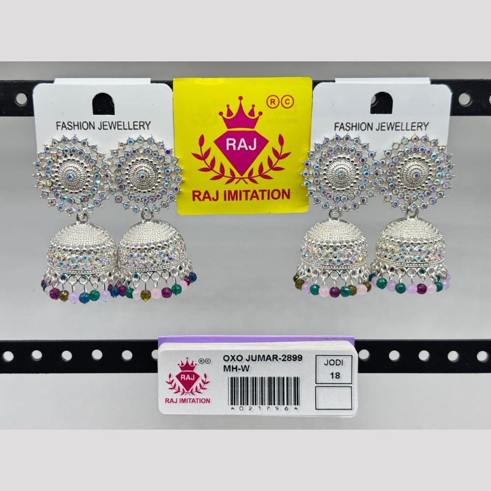 Raj Imitation Silver Plated Austrian Stone And Pearl Jhumki Earrings