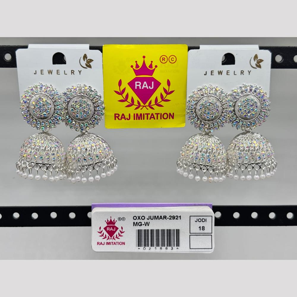 Raj Imitation Silver Plated Austrian Stone And Pearl Jhumki Earrings