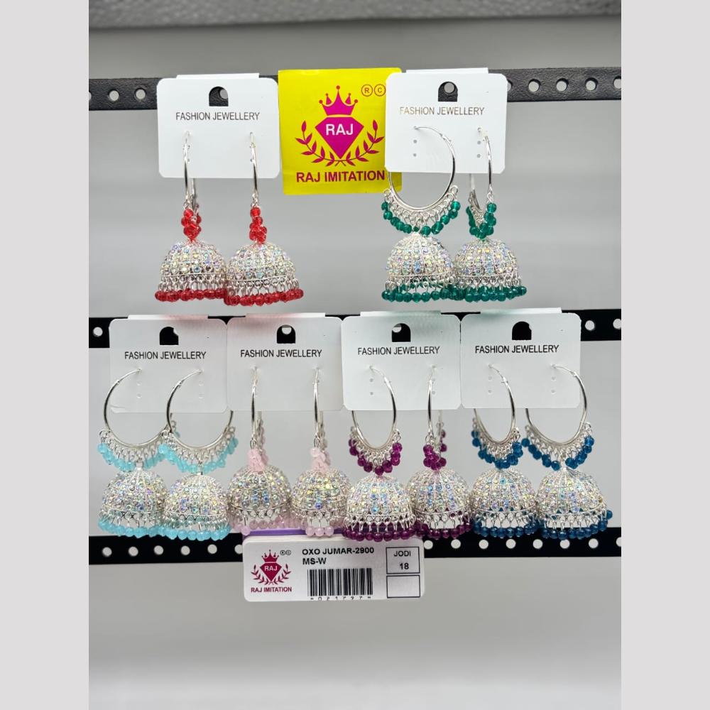 Raj Imitation Silver Plated Austrian Stone And Pearl Jhumki Earrings   (Assorted Color)