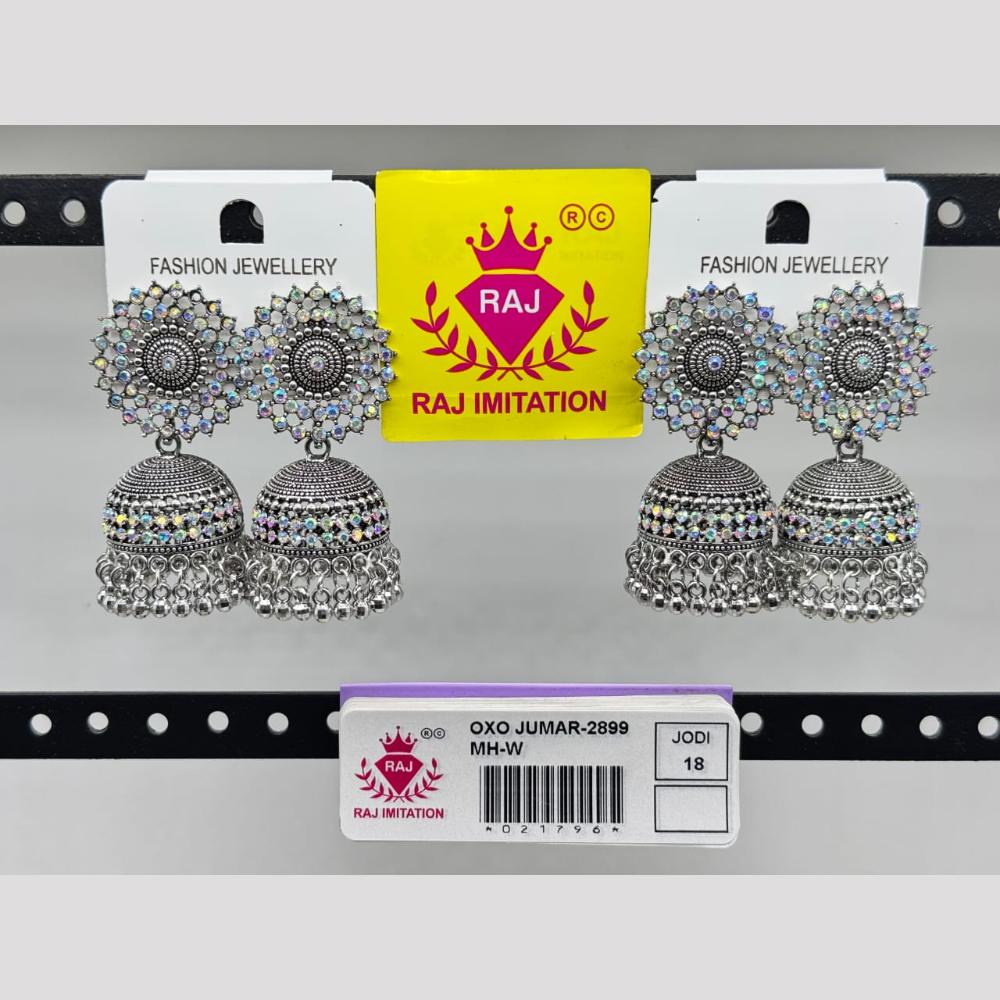 Raj Imitation Oxidised Plated  Austrian Stone And Pearl Jhumki Earrings