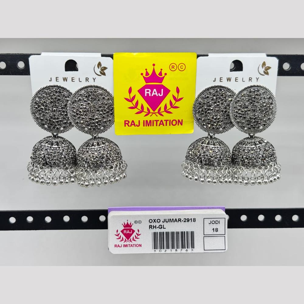 Raj Imitation Oxidised Plated  Austrian Stone And Pearl Jhumki Earrings