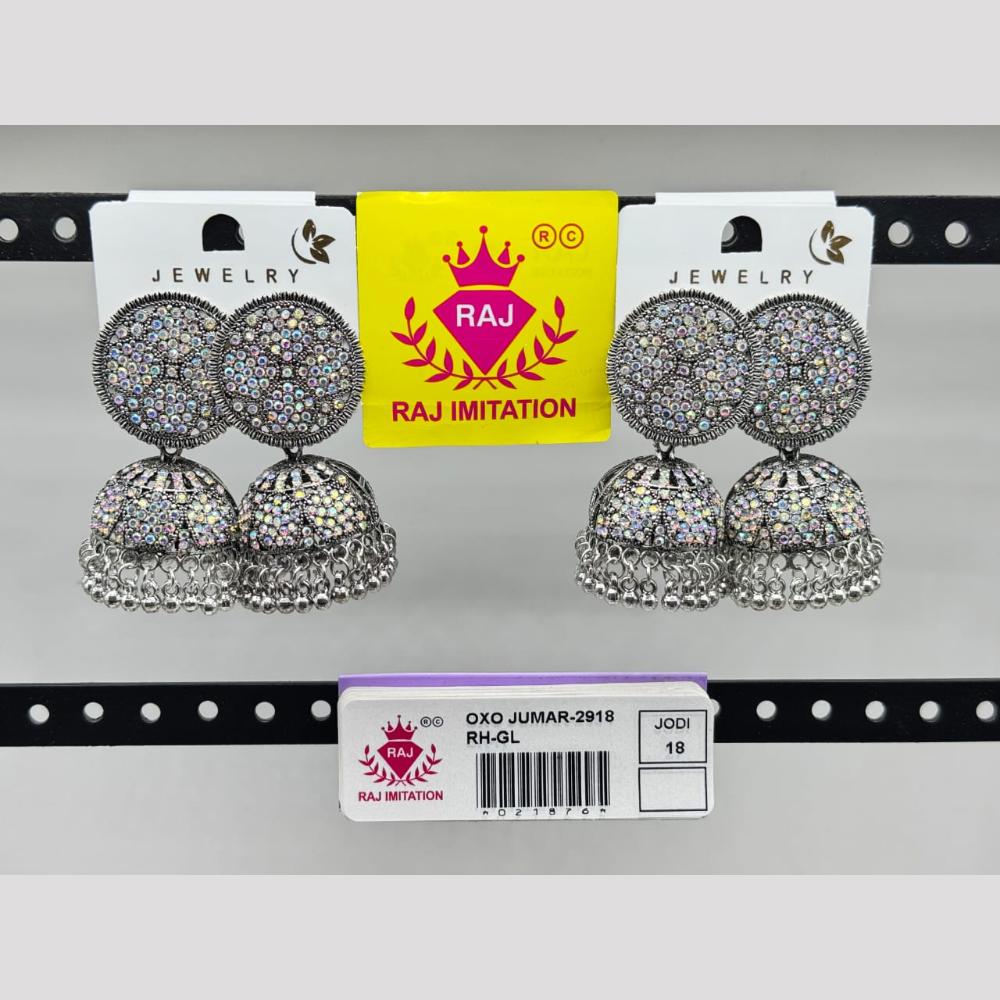 Raj Imitation Oxidised Plated  Austrian Stone And Pearl Jhumki Earrings