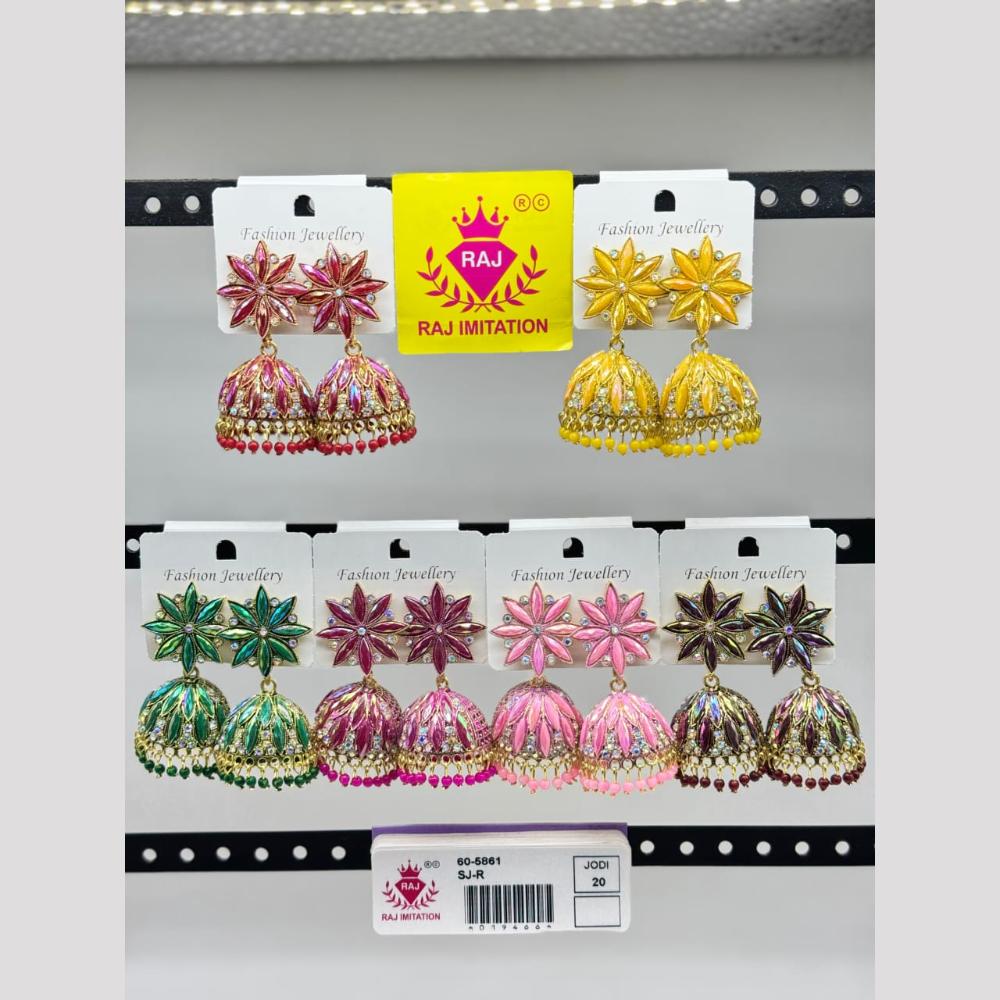 Raj Imitation Gold Plated Crystal And Pearl Jhumki Earrings  (Assorted Color)
