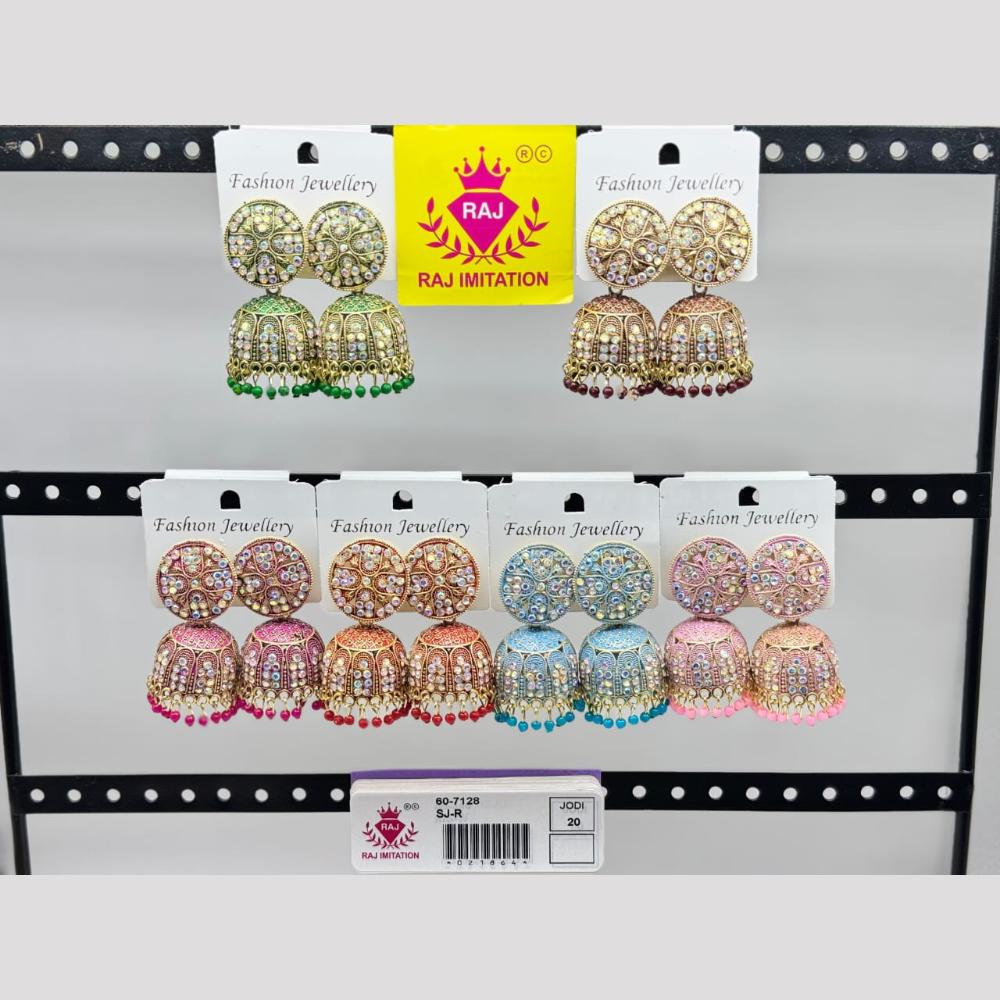 Raj Imitation Gold Plated Austrian Stone And Pearl Jhumki Earrings   (Assorted Color)