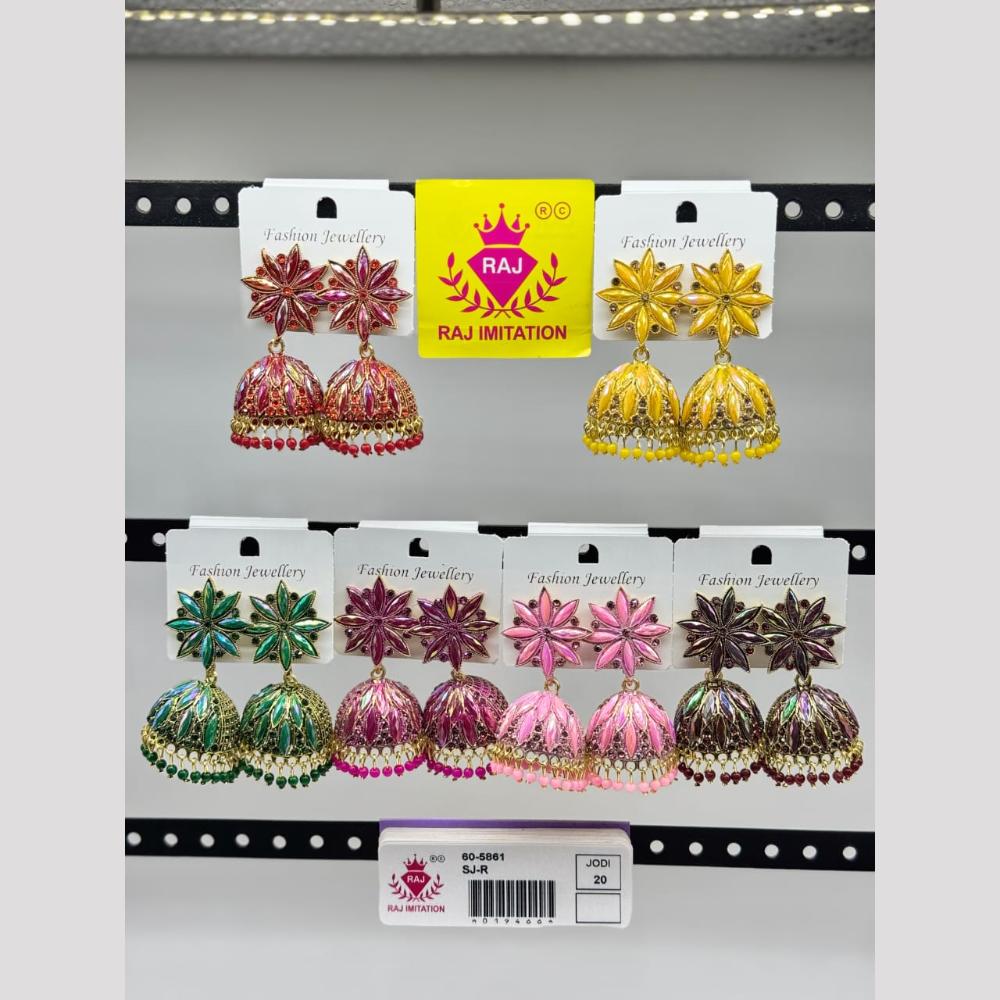 Raj Imitation Gold Plated Crystal And Pearl Jhumki Earrings  (Assorted Color)