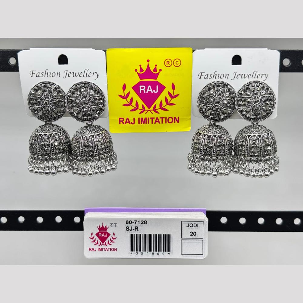 Raj Imitation Oxidised Plated  Austrian Stone And Pearl Jhumki Earrings