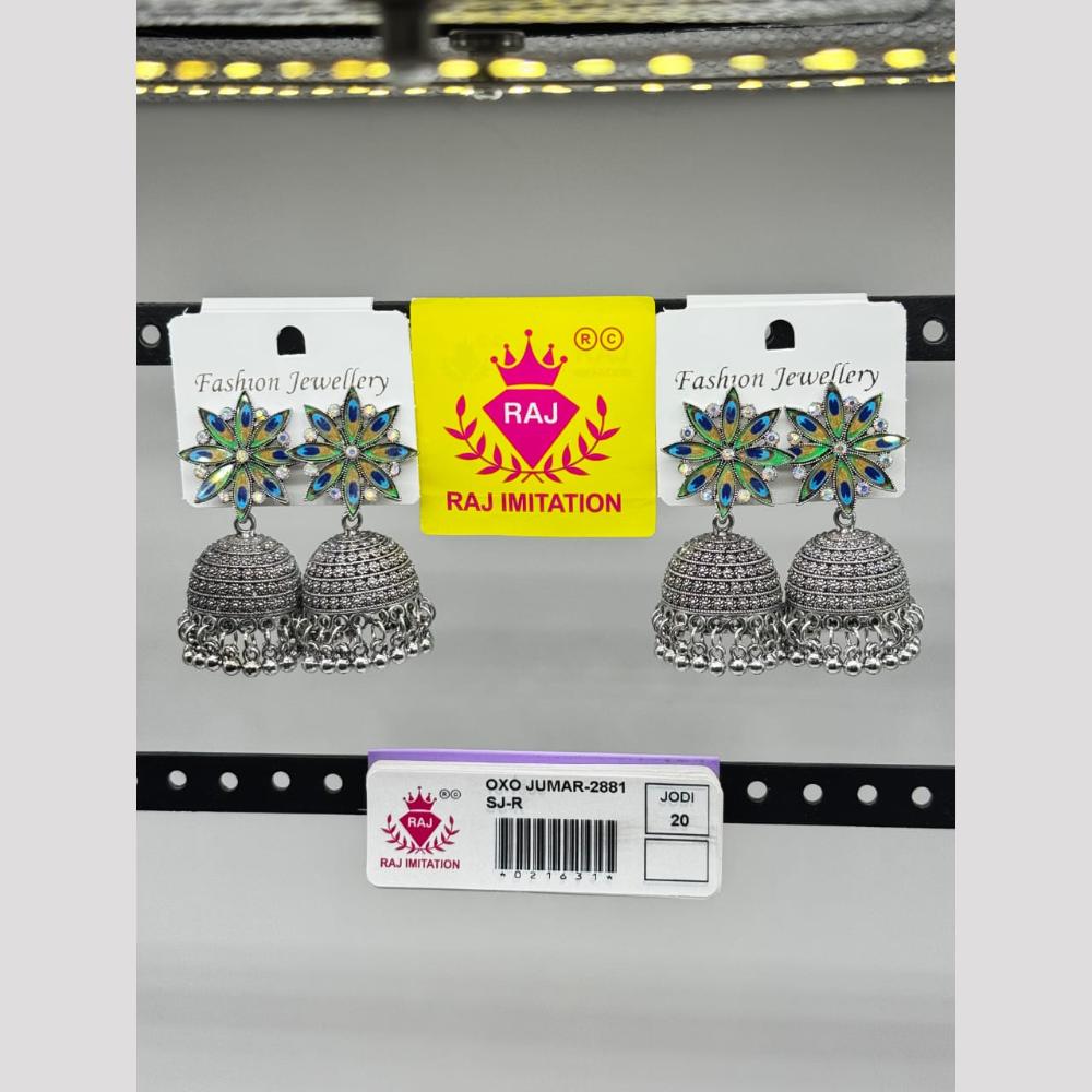 Raj Imitation Oxidised Plated  Austrian Stone And Pearl Jhumki Earrings
