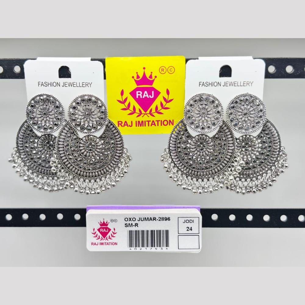 Raj Imitation Oxidised Plated Austrian And Pearl Dangler Earrings
