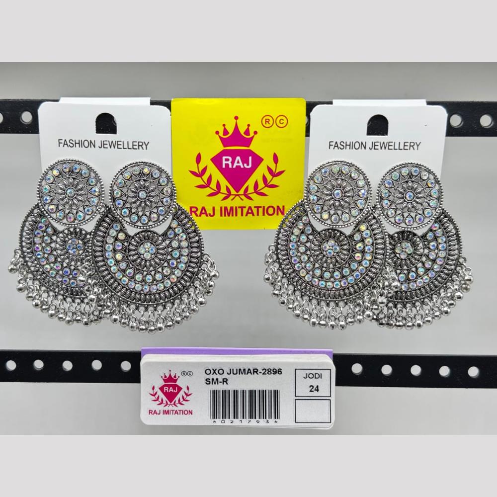 Raj Imitation Oxidised Plated Austrian And Pearl Dangler Earrings