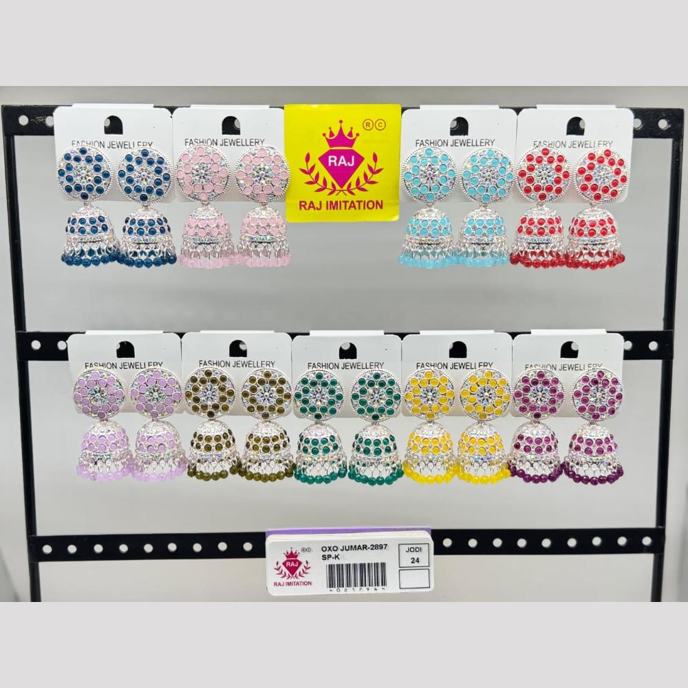 Raj Imitation Silver Plated Austrian Stone And Pearl Jhumki Earrings   (Assorted Color)