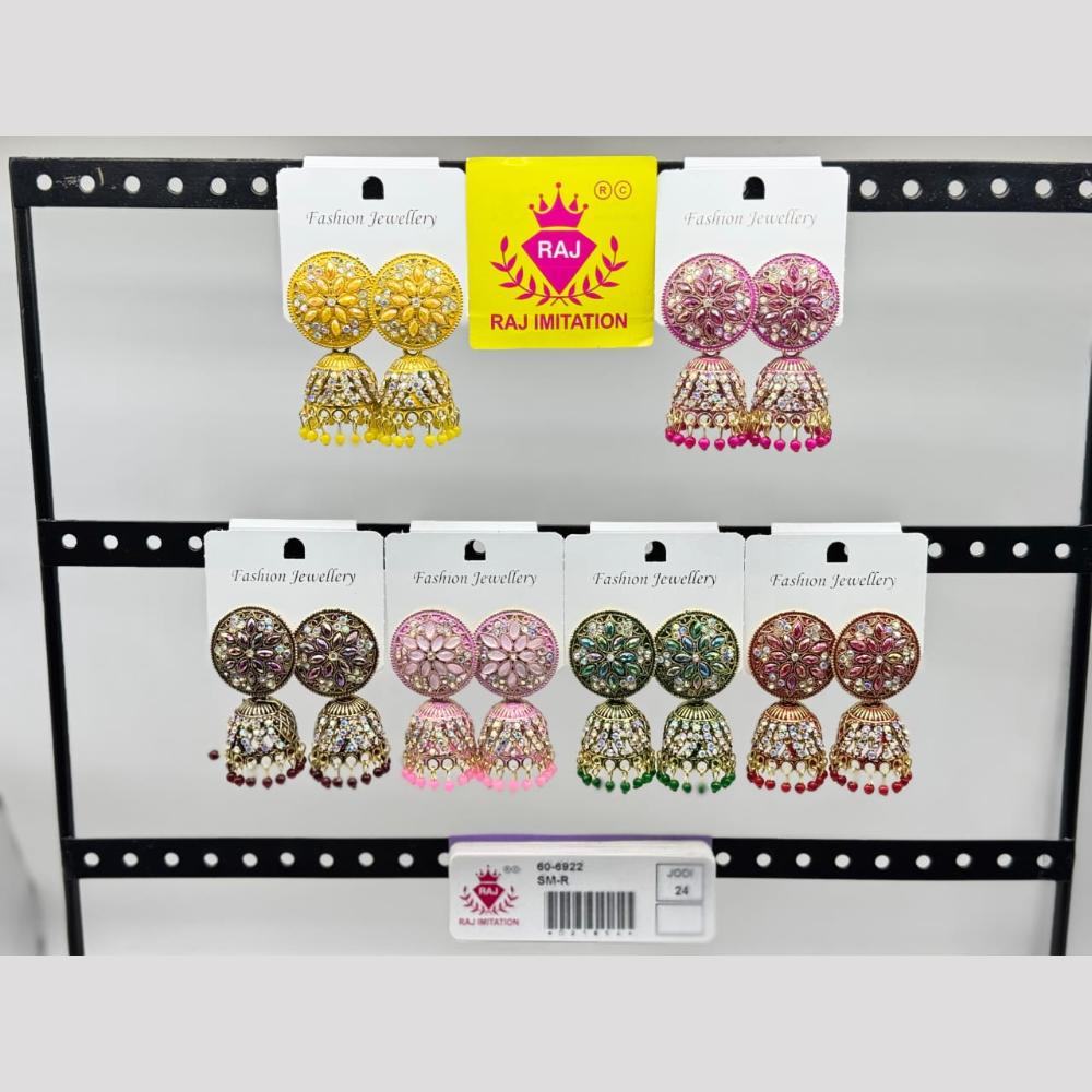 Raj Imitation Gold Plated Austrian Stone And Pearl Jhumki Earrings    (Assorted Color)