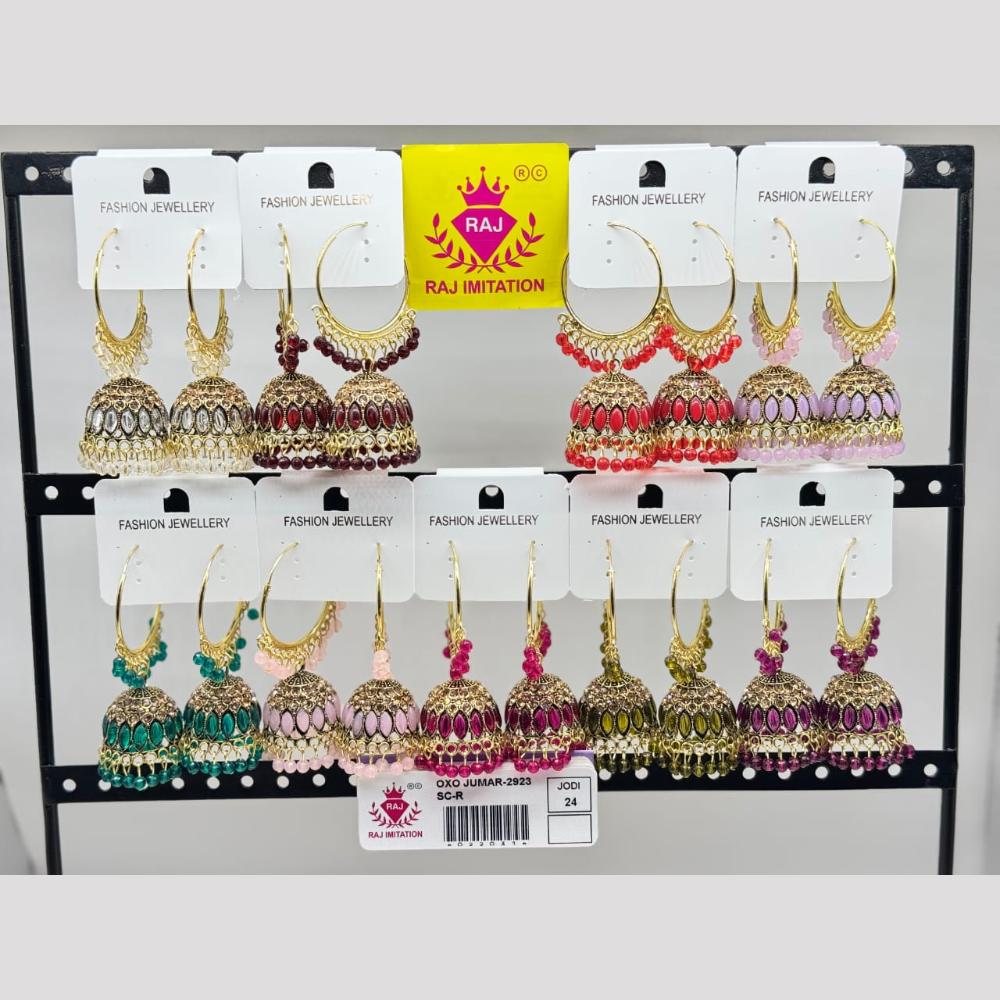 Raj Imitation Gold Plated Crystal And Pearl Jhumki Earrings  (Assorted Color)