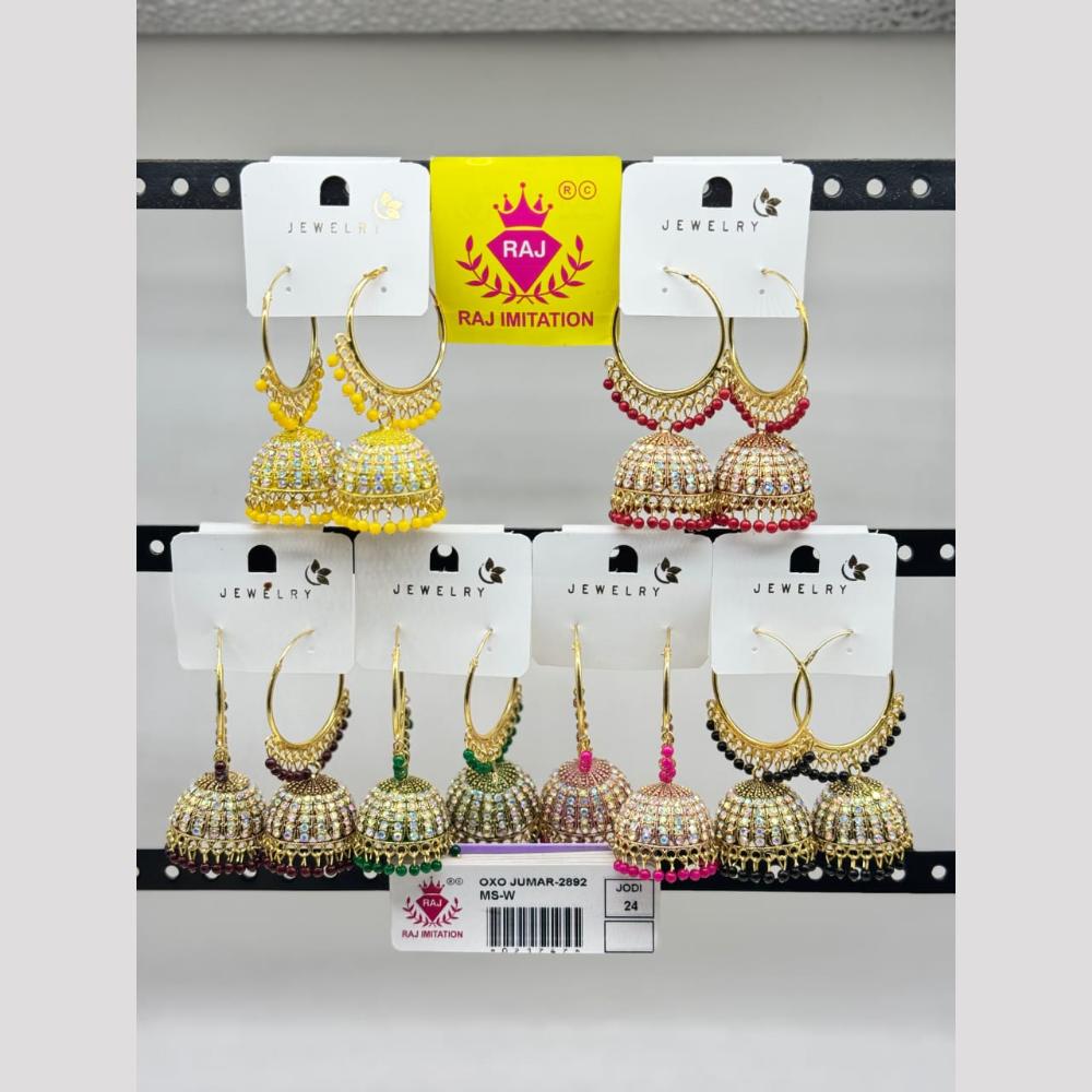 Raj Imitation Gold Plated Austrian Stone And Pearl Jhumki Earrings    (Assorted Color)