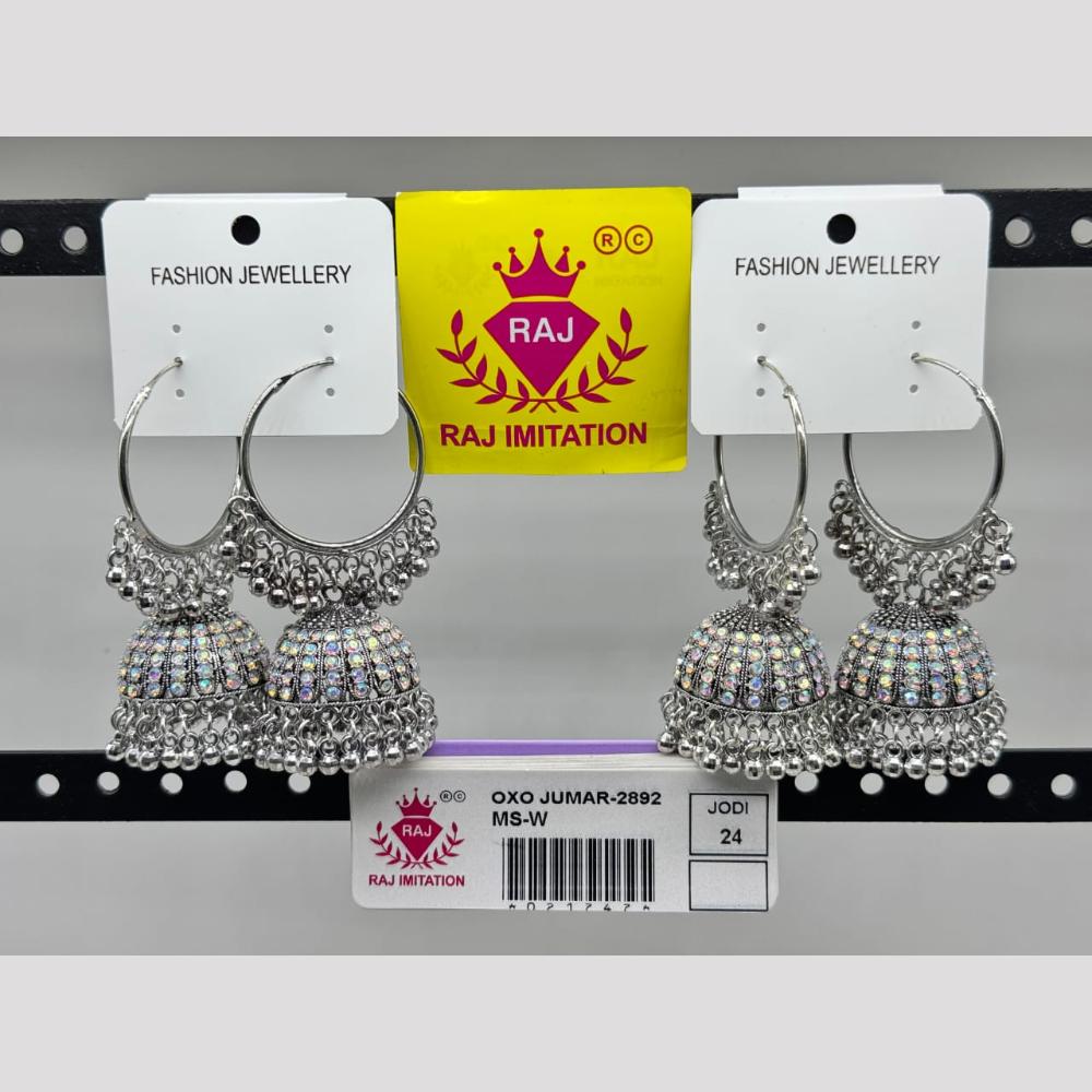 Raj Imitation Oxidised Plated  Austrian Stone And Pearl Jhumki Earrings