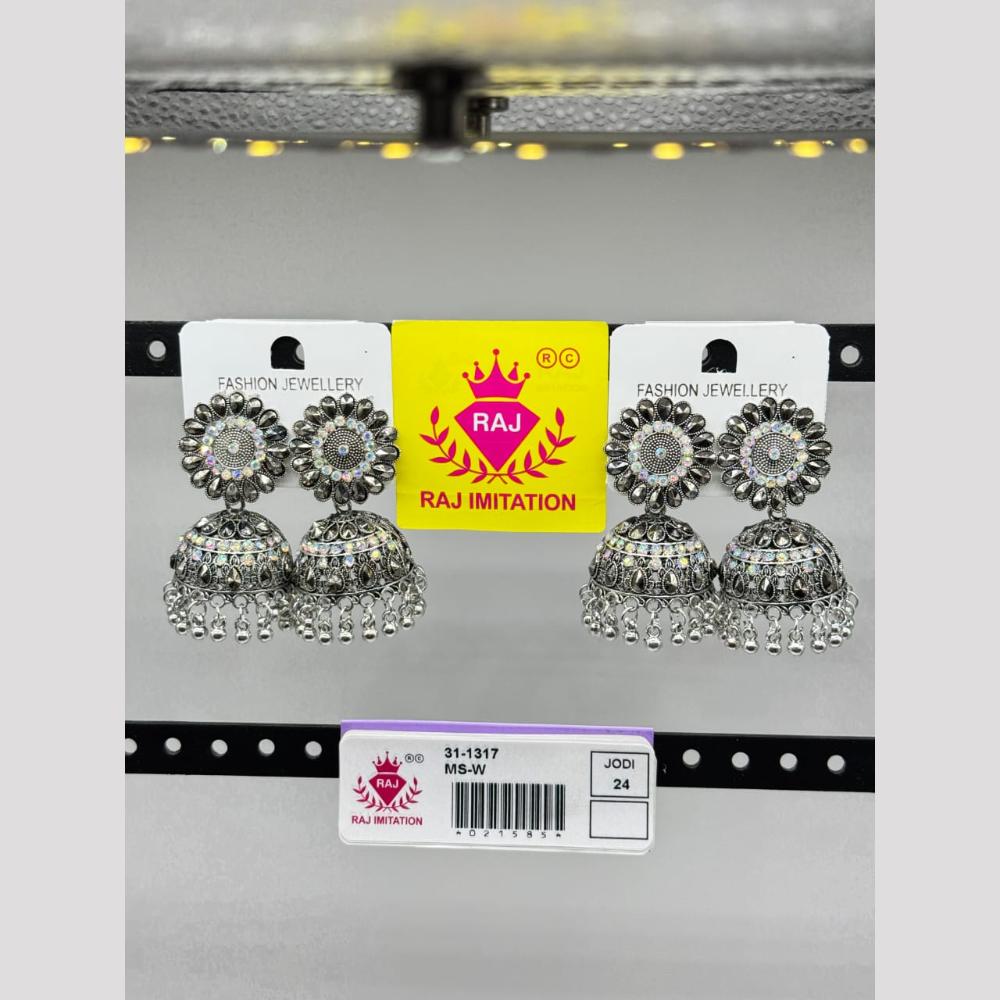 Raj Imitation Oxidised Plated  Austrian Stone And Pearl Jhumki Earrings
