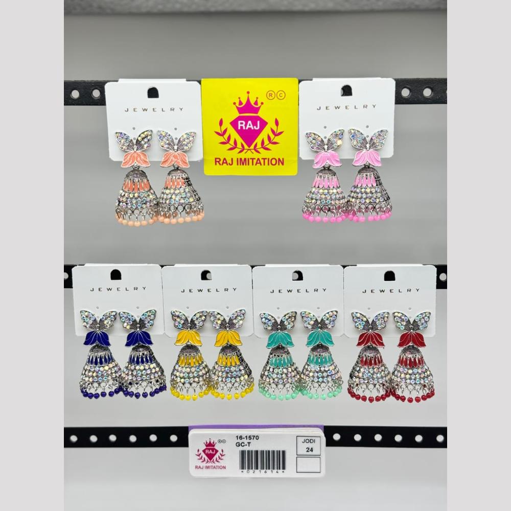 Raj Imitation Oxidised Plated Kundan And Pearl Jhumki Earrings  (Assorted Color)