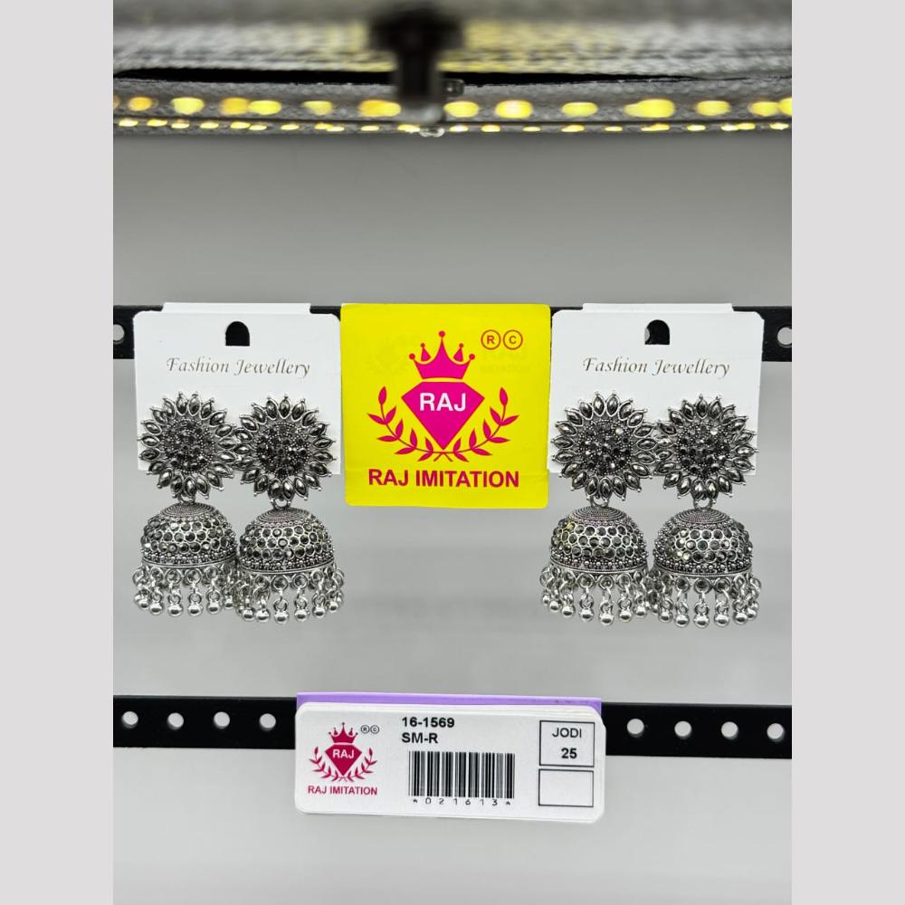 Raj Imitation Oxidised Plated Austrian Stone And Crystal Pearl Jhumki Earrings