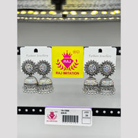 Raj Imitation Oxidised Plated Austrian Stone And Crystal Pearl Jhumki Earrings 